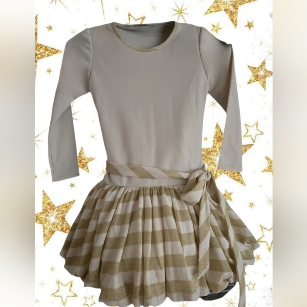 Striped Gold and Cream Kids Casual Dress